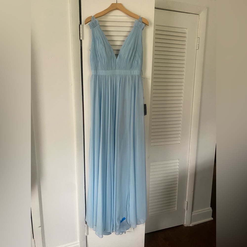 Mac Duggal Elegant Blue Chiffon Dress - Picture 3 of 12